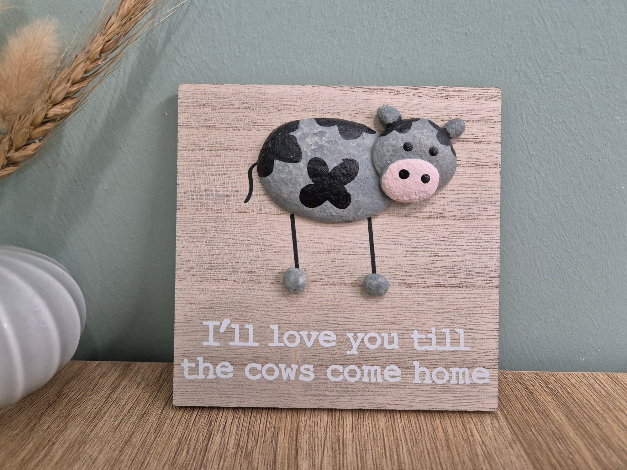 Cow Pebble Wooden Plaque