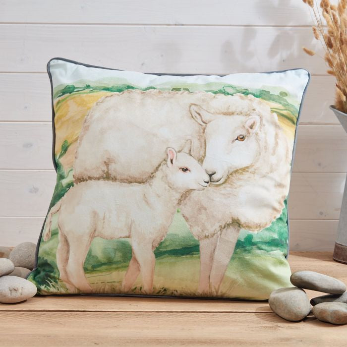 Sheep & Lamb watercolour cushion