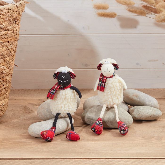 Sheep Shelf Sitters with Tartan Scarf